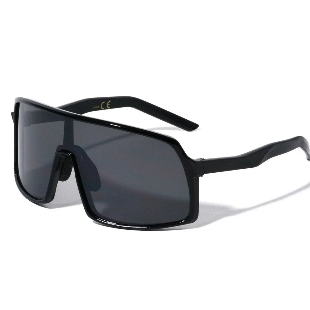 Shield Sunglasses Men's Sport UV400 Protection‎ Dark Black Lens Trendy Fishing